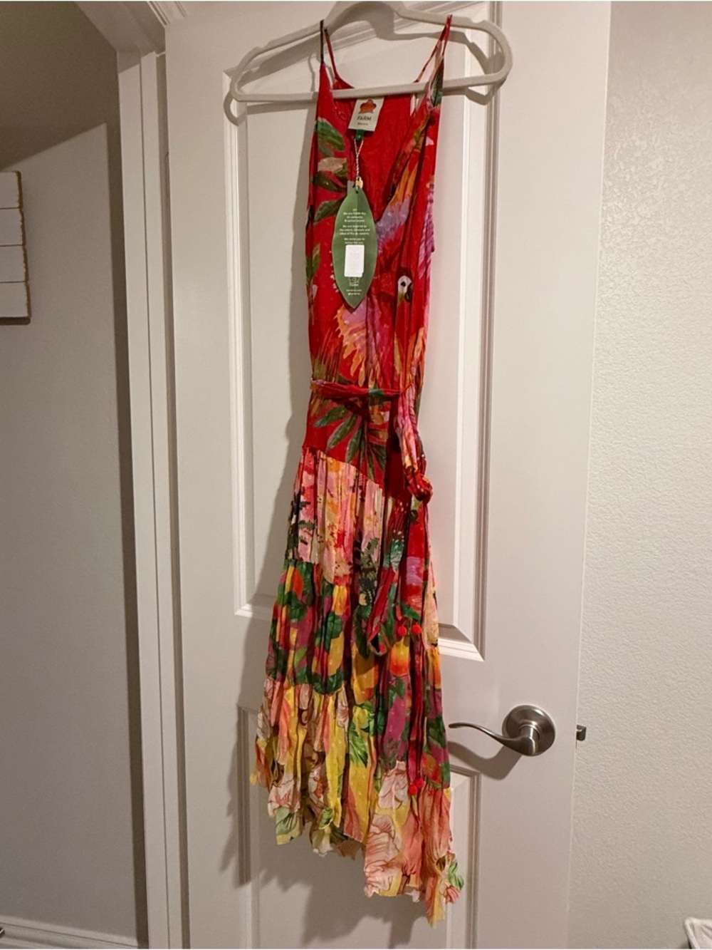 FARM Rio Red Floral Maxi Dress with Multicolor Tropical Print